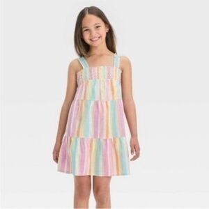 Cat & Jack Girls' Sleeveless Woven Stripe Dress - Soft Multicolor Stripe XL